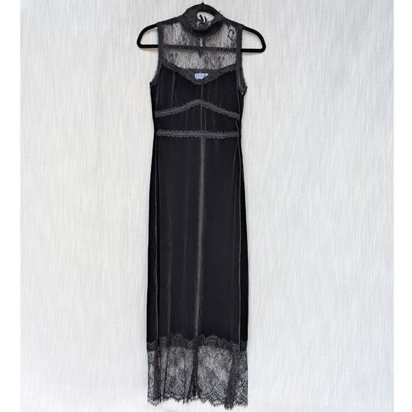 Lost + Wander Black Lace Velvet High Neck Sleeveless Maxi Dress, size S - Picture 1 of 8